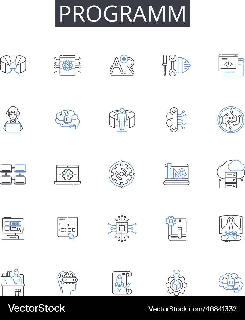 Programm line icons collection project system vector image