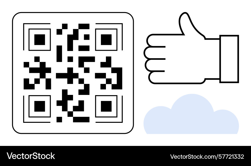 Qr code with thumbs-up gesture and cloud icon Qr code with thumbs-up gesture and cloud icon vector image