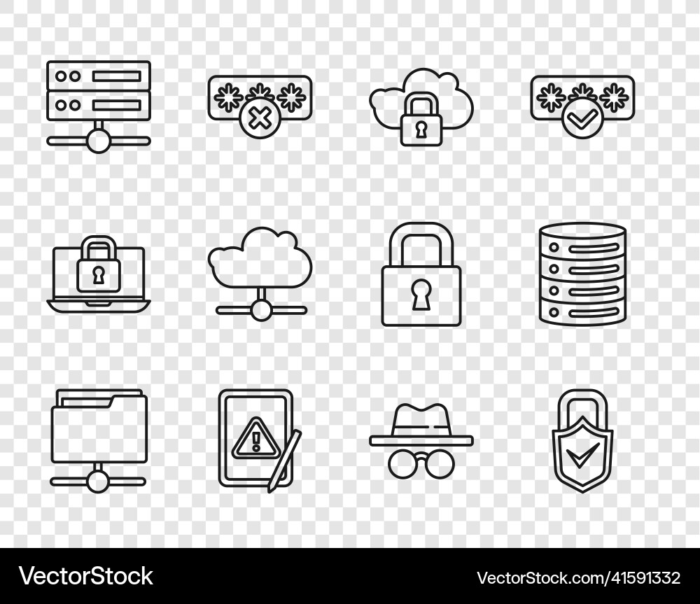 Set line ftp folder lock and check mark cloud Set line ftp folder lock and check mark cloud vector image
