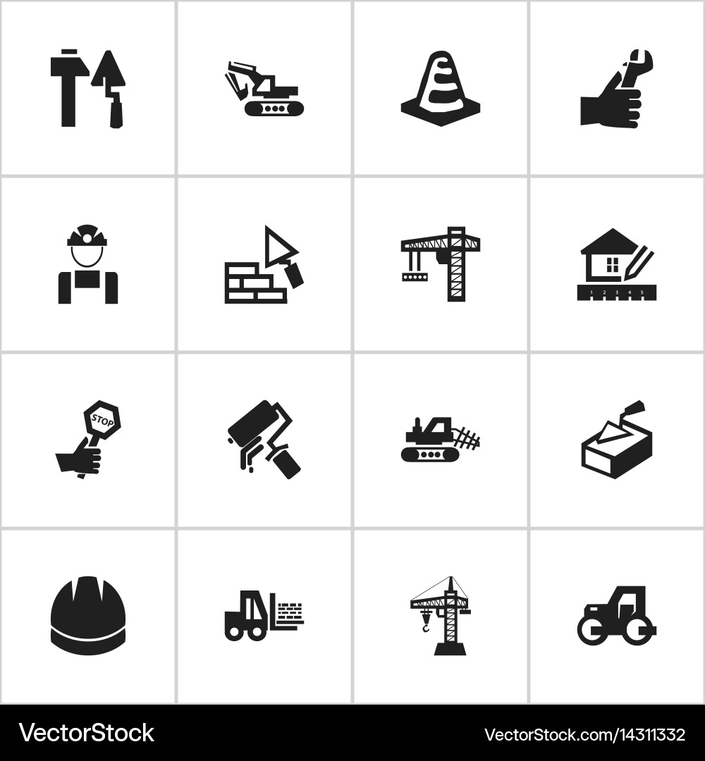 Set of 16 editable building icons includes Vector Image