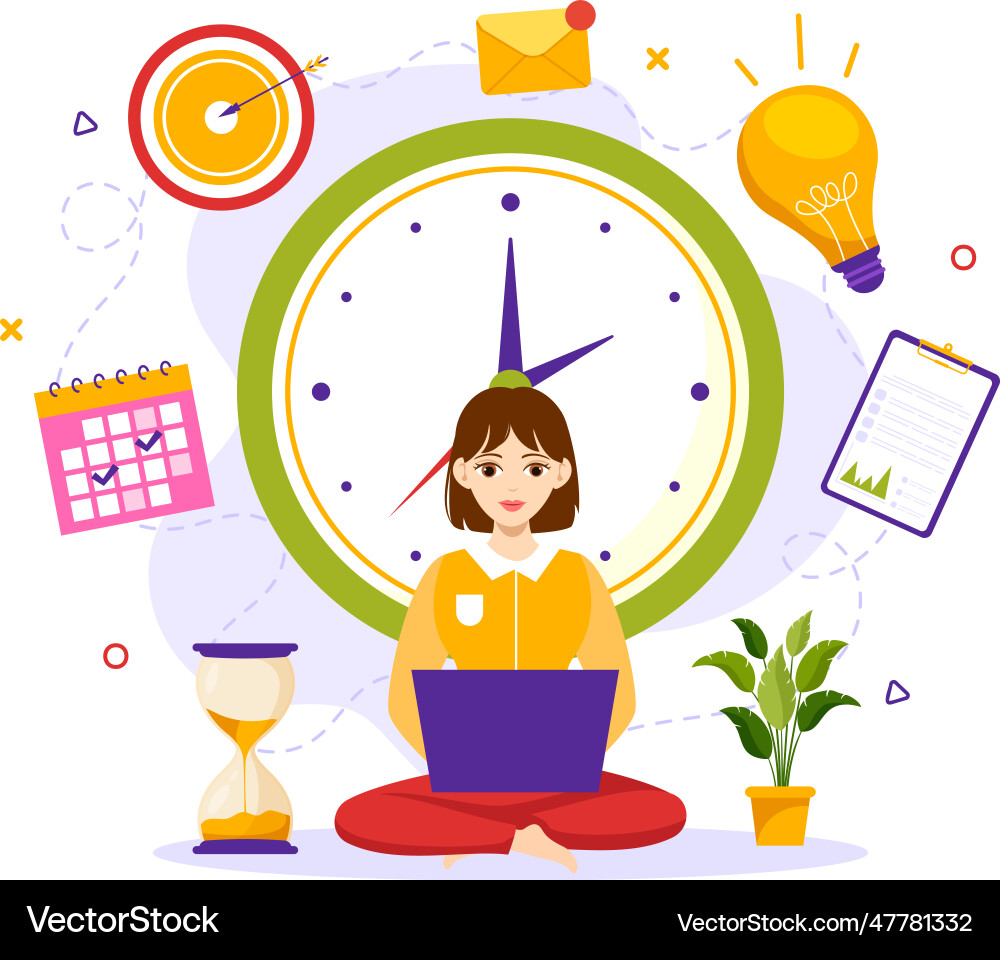 Time management with clock controls and tasks Vector Image