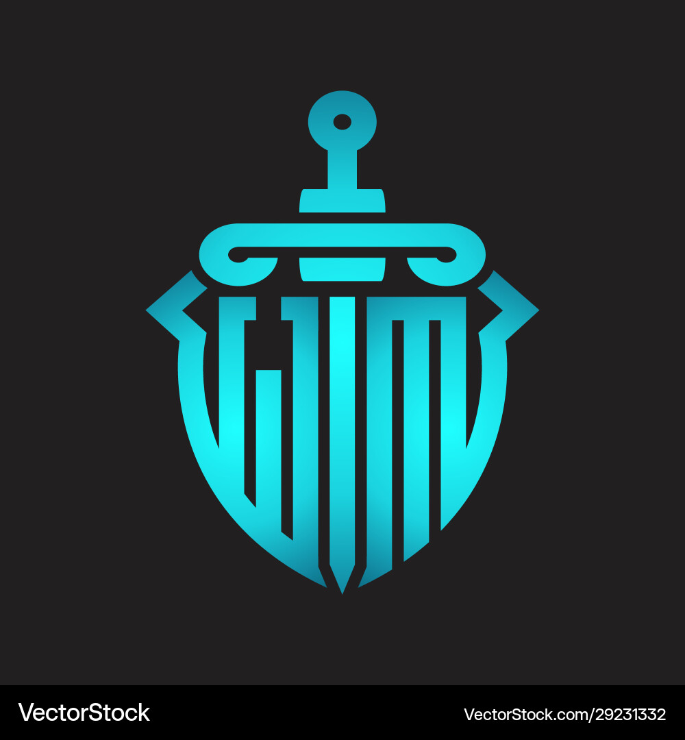 Wm logo monogram with sword and shield Vector Image