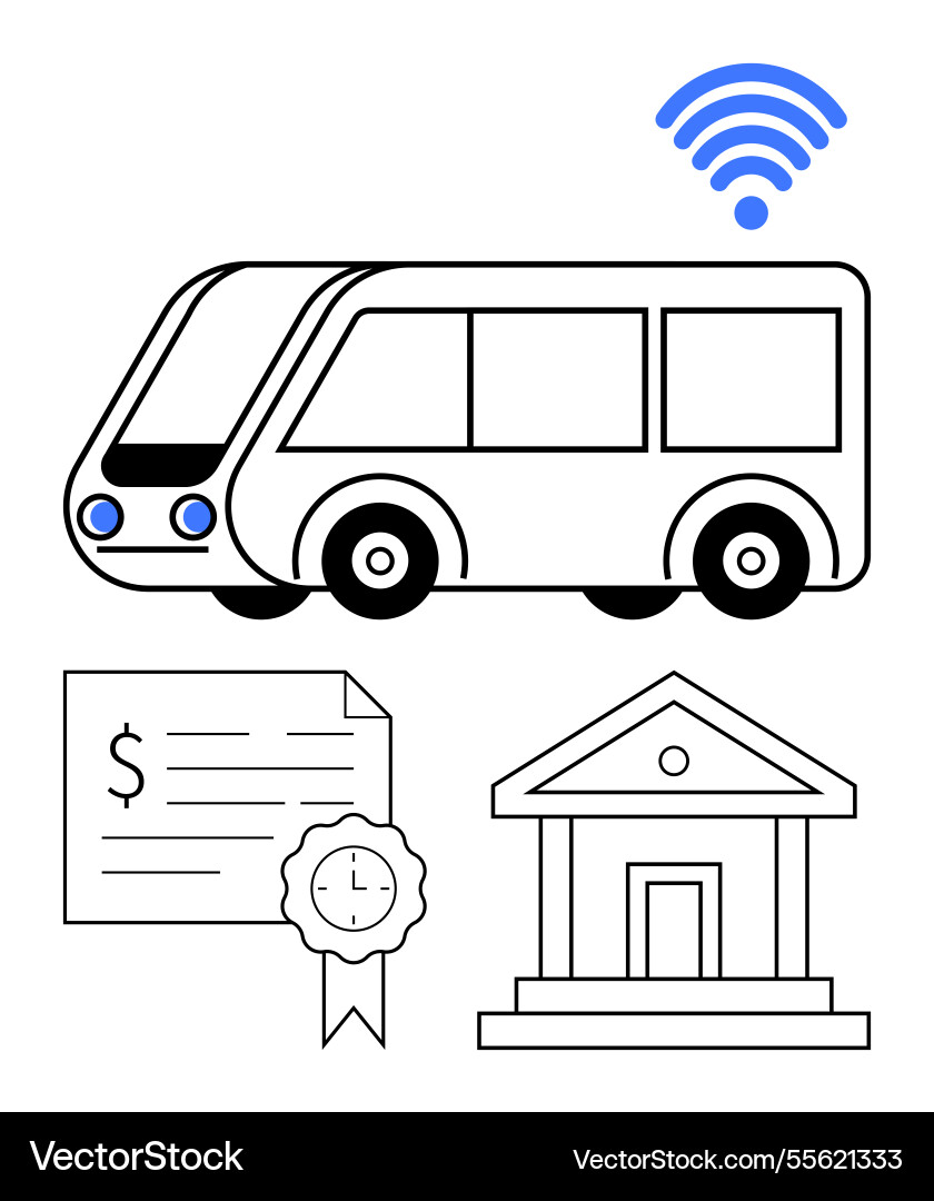 Autonomous bus with wireless signal certificate Autonomous bus with wireless signal certificate vector image
