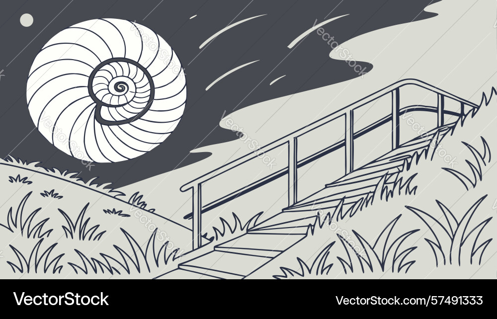 Bridge with spiral nautilus shell and abstract vector image