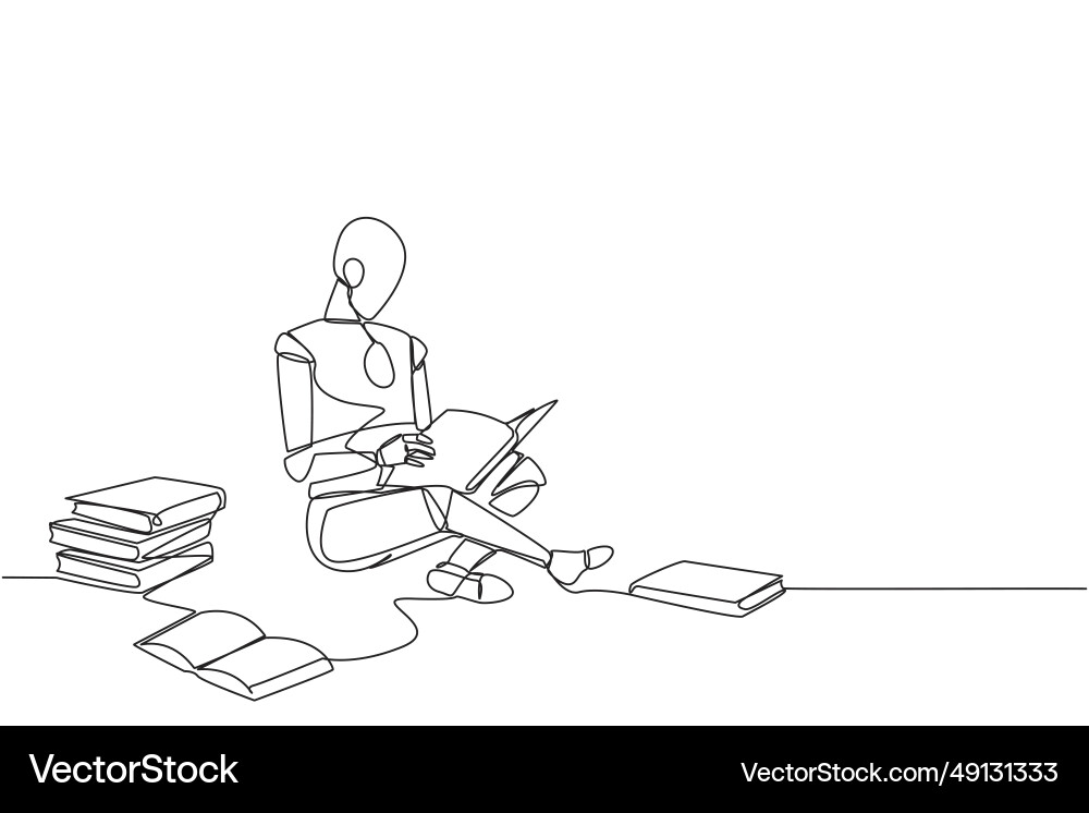 Continuous one line drawing robot sitting relax Continuous one line drawing robot sitting relax vector image