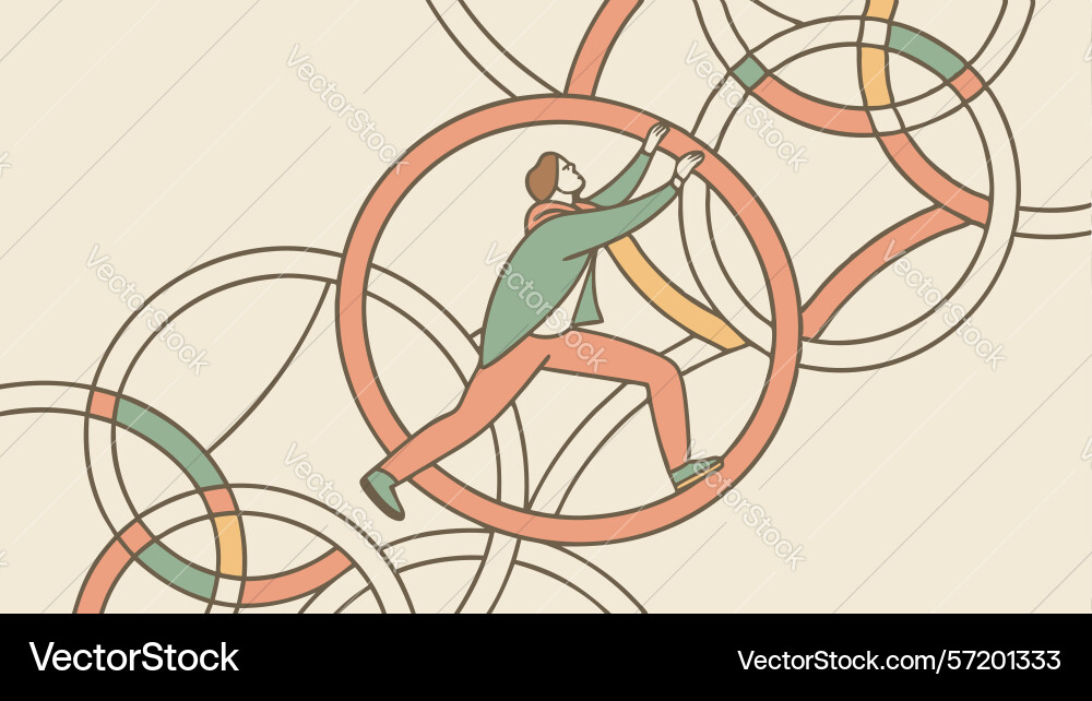 Energetic runner in abstract circles generative vector image