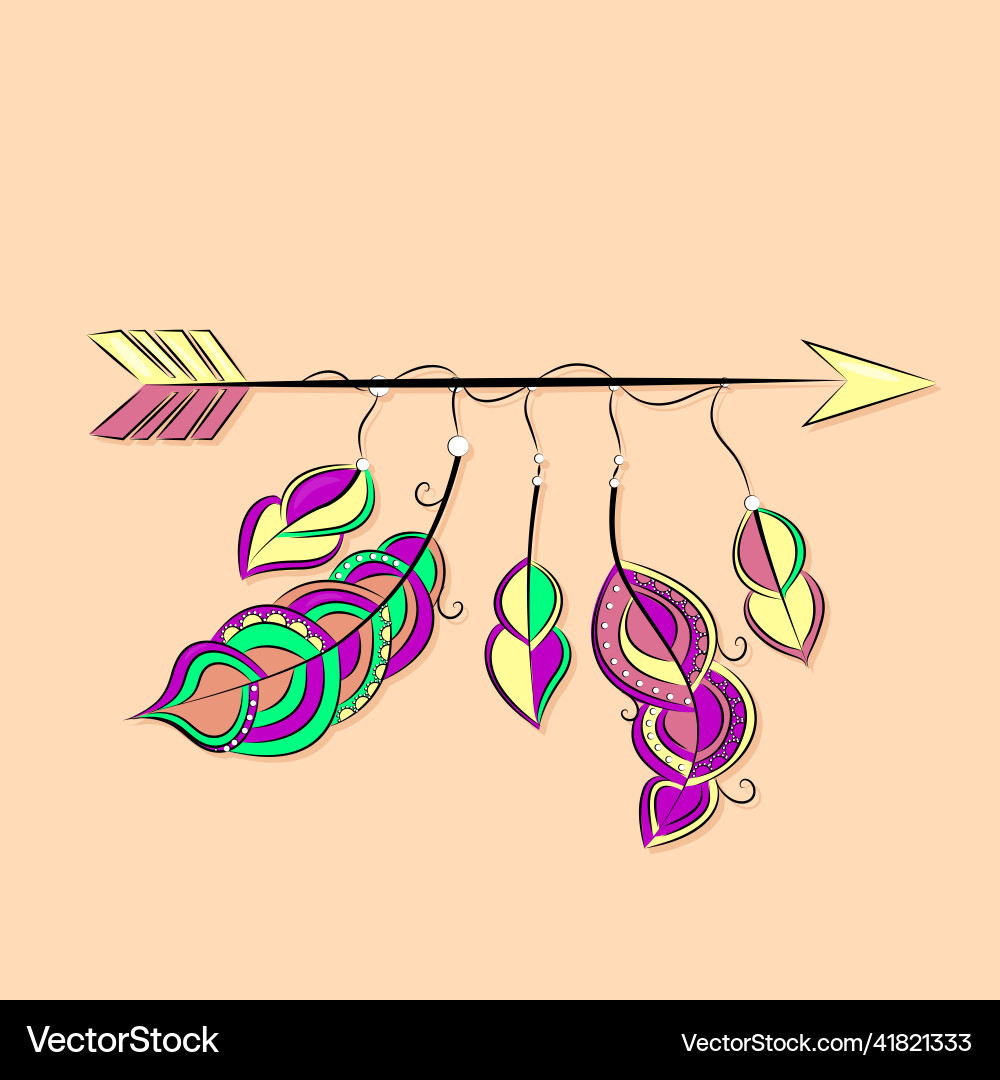 Ethnic arrow with feathers elements in boho style Vector Image