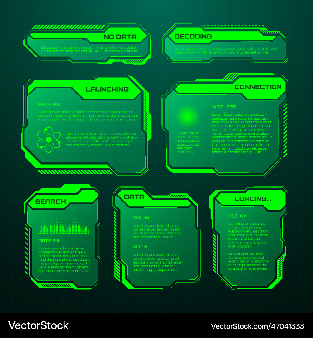 Green futuristic hud ui elements sci-fi user Green futuristic hud ui elements sci-fi user vector image