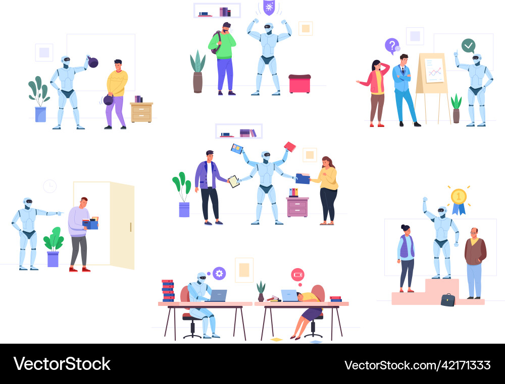 Human versus robot artificial intelligence cyber Vector Image