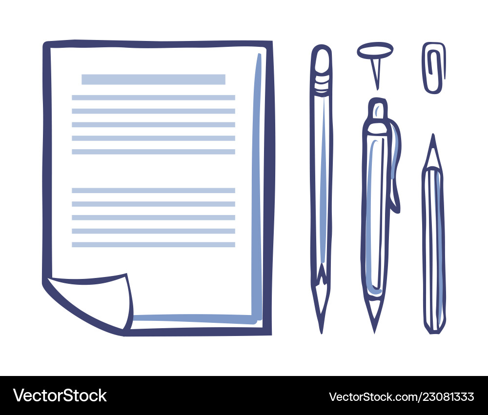 Office paper document page icons set sketch Office paper document page icons set sketch vector image