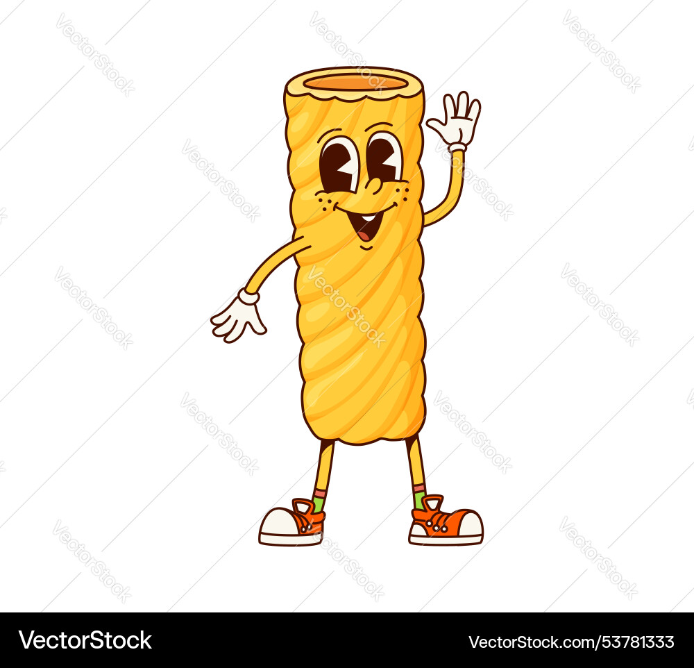 Rigatoni italian pasta groovy cute character Rigatoni italian pasta groovy cute character vector image