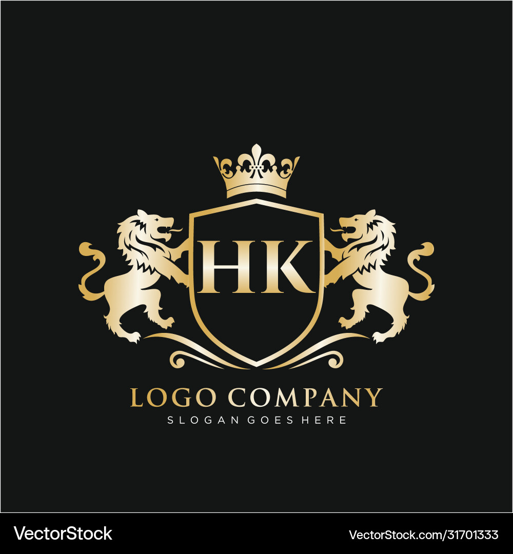 Royal HK Initial Logo - Lion Emblem Vector Image