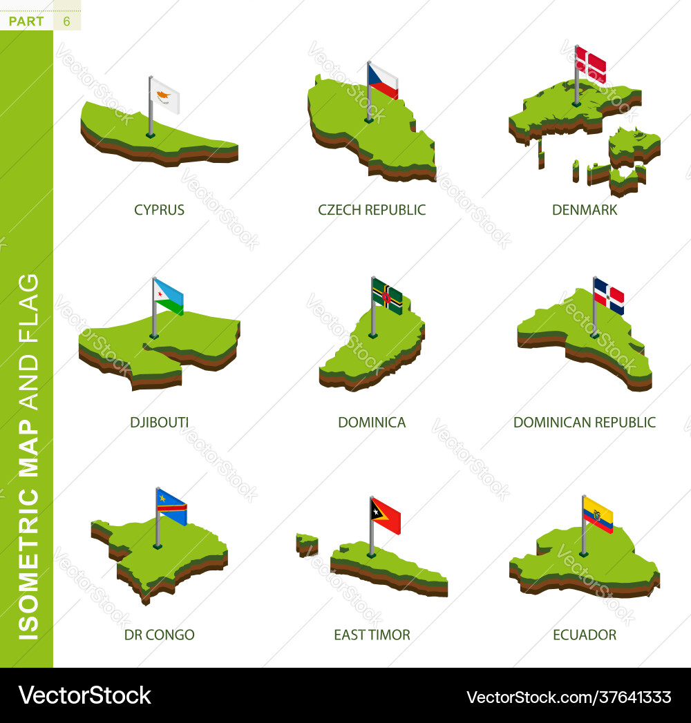 Set 9 isometric map and flag 3d shape Set 9 isometric map and flag 3d shape Vector Image