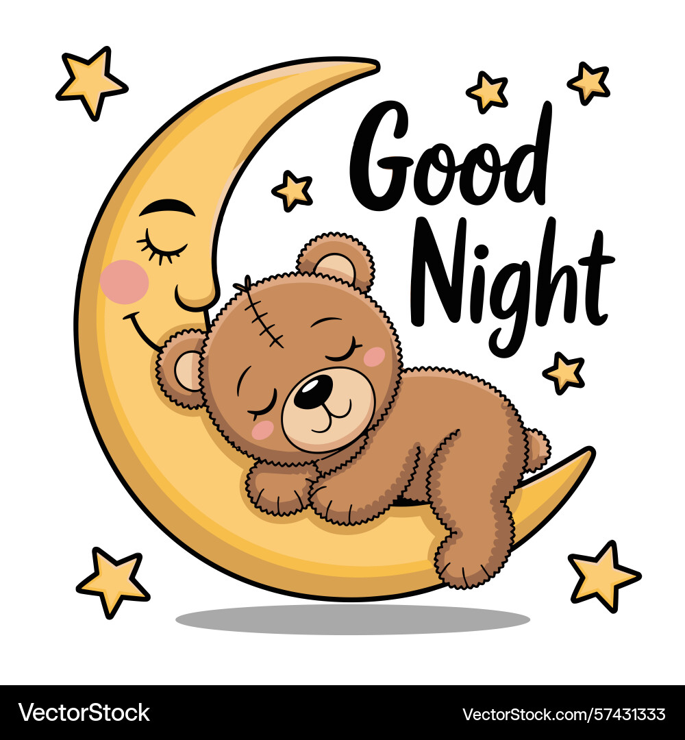 Sleeping teddy bear on the half moon – Royalty-Free Vector | VectorStock, image size:1000x1080