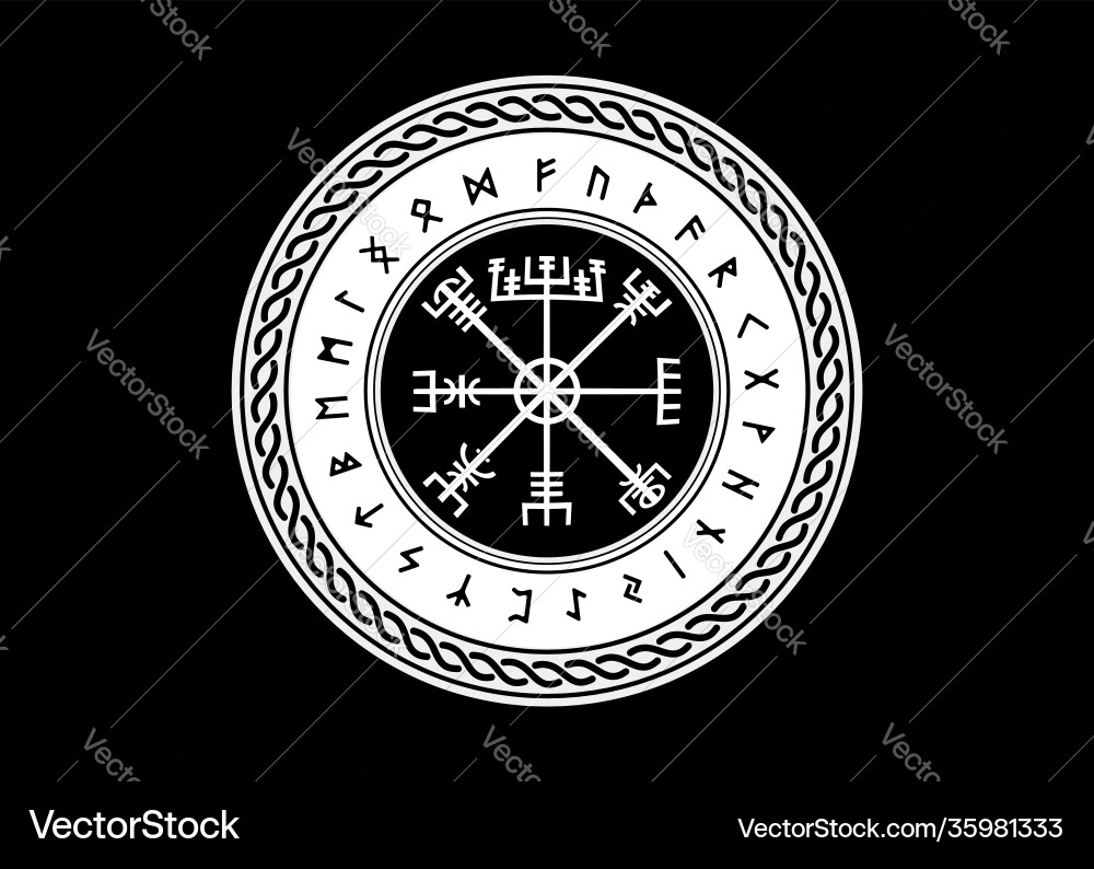 Viking symbol vegvisir runes sign magical compass Viking symbol vegvisir runes sign magical compass vector image