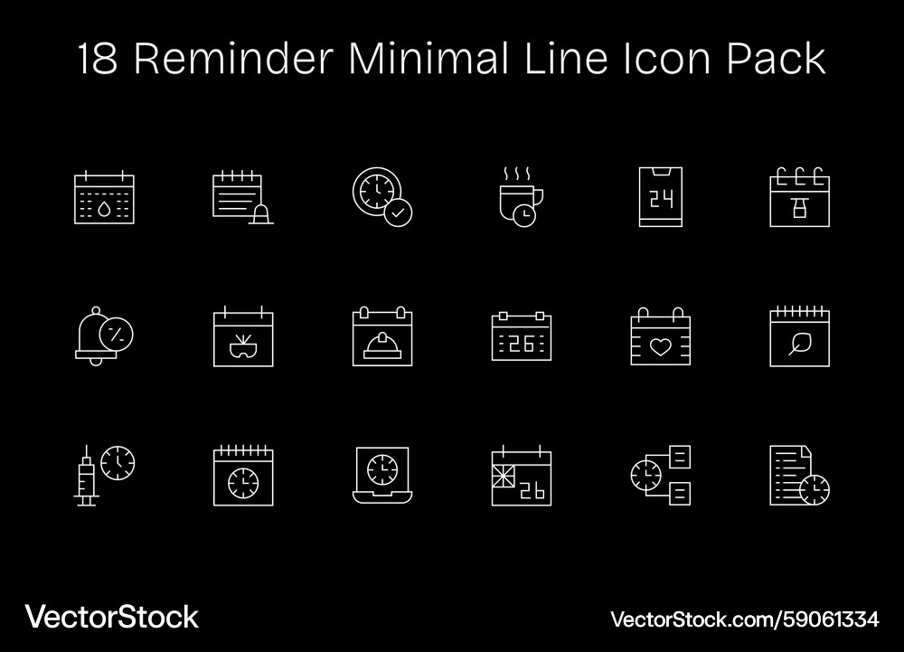 18 icons for reminder in minimal line format Vector Image