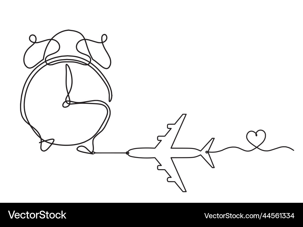 Abstract clock with plane as line drawing vector image