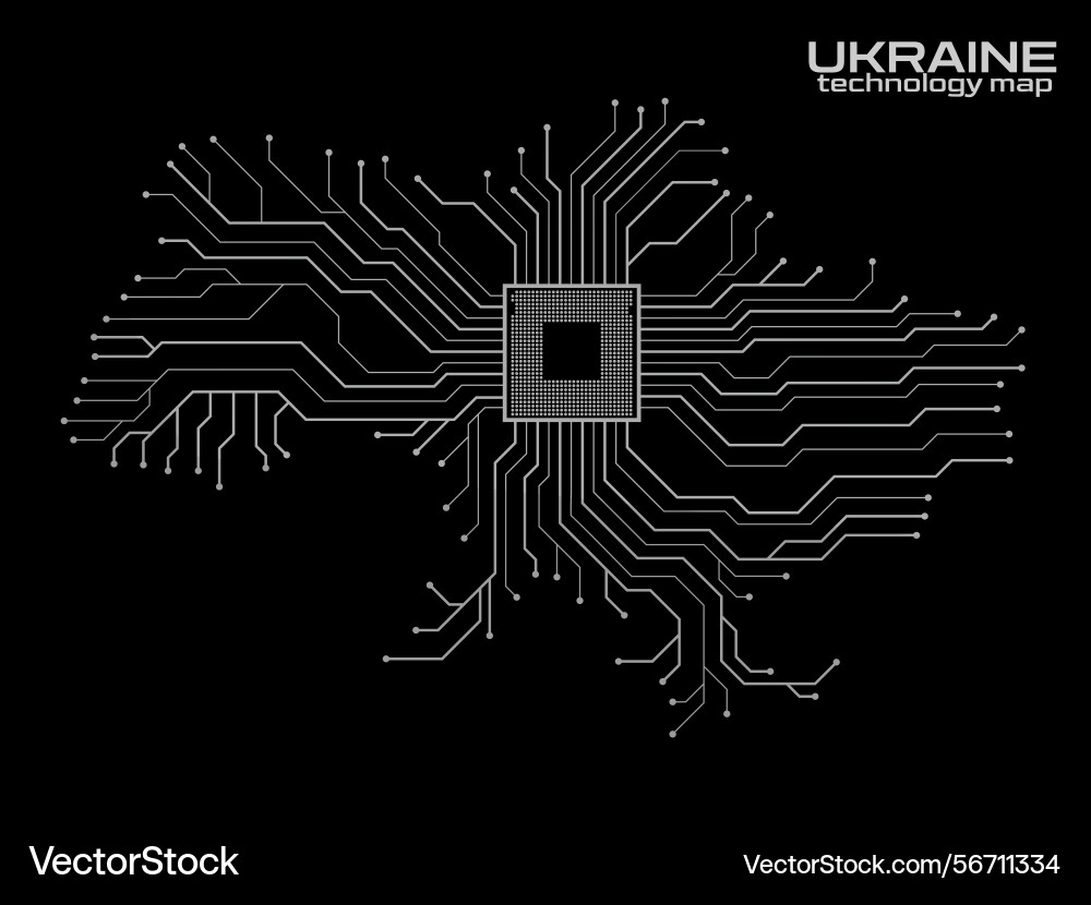Abstract ukraine map with cpu circuit board vector image