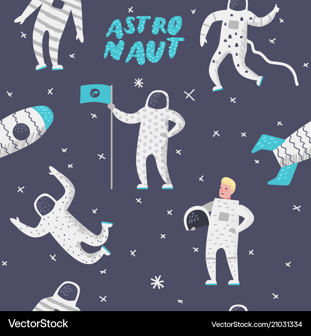Astronaut with stars and rocket seamless pattern Astronaut with stars and rocket seamless pattern vector image