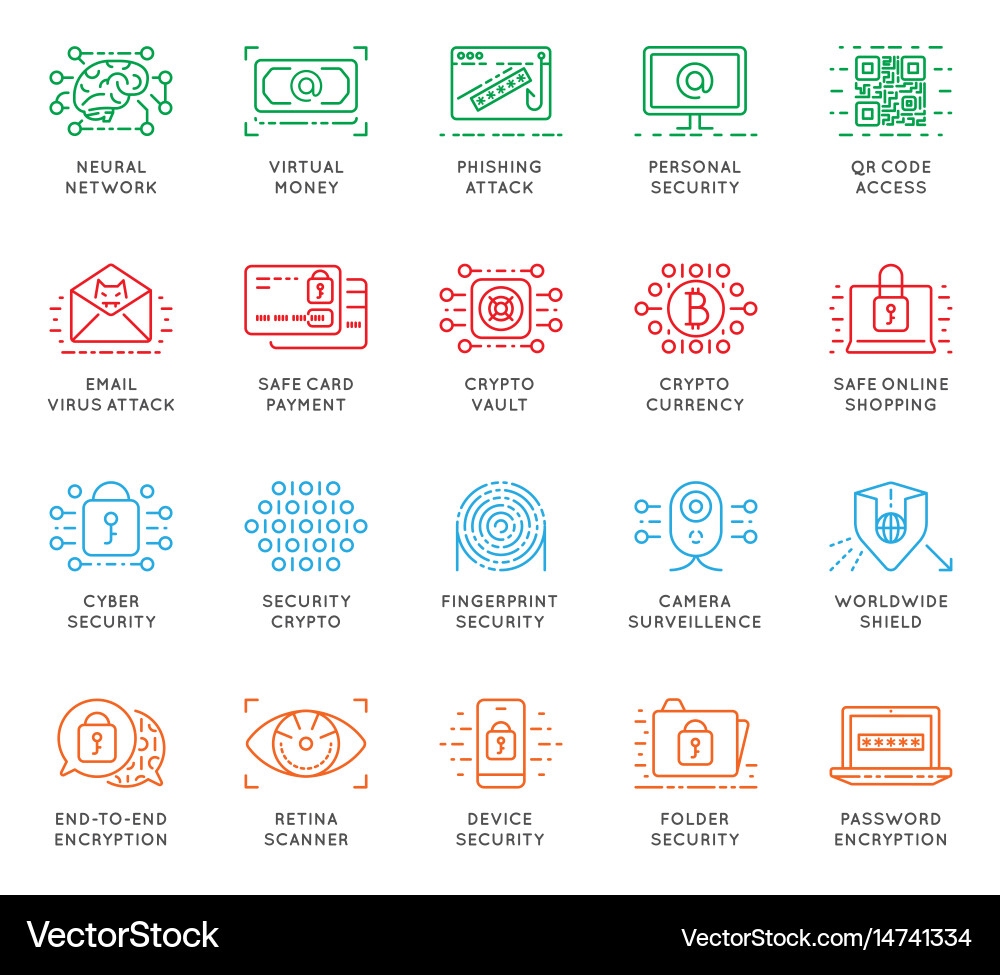 Cyber security thin line icons set computer vector image