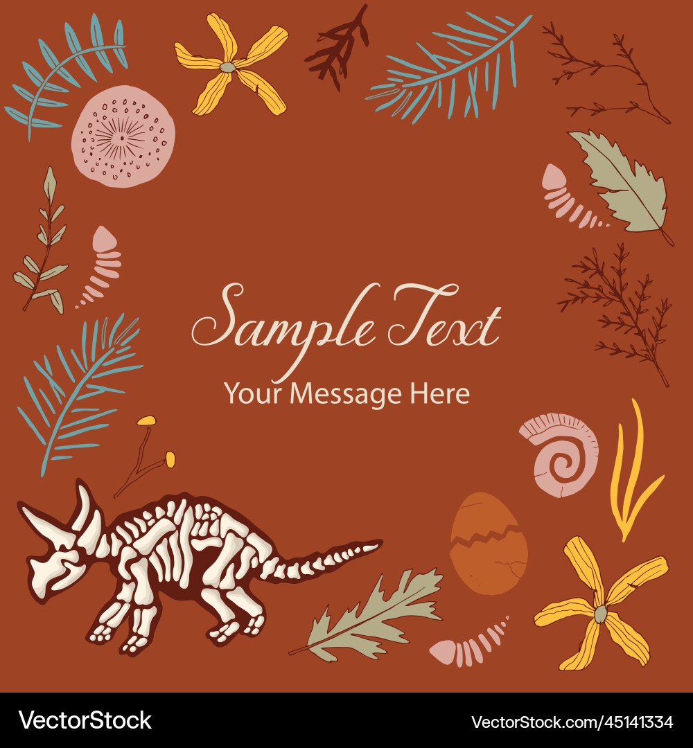 Dinosaur skeleton fossils frame background Dinosaur skeleton fossils frame background vector image