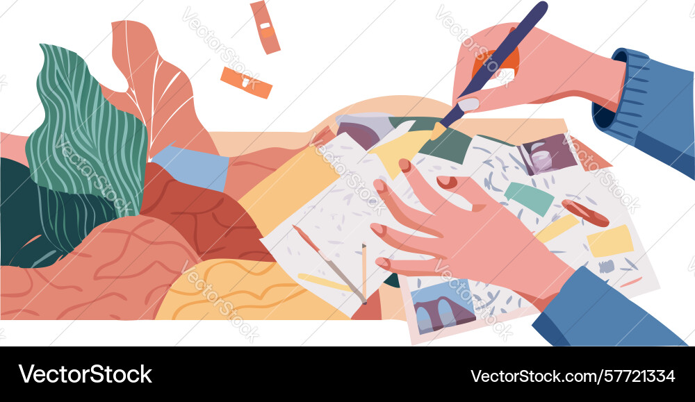 Hands sketching a design on paper with pen Vector Image