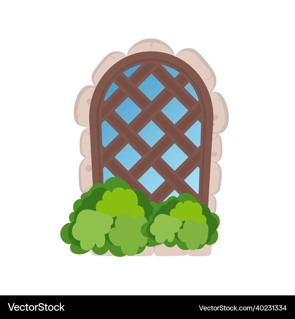 Old window with stone cladding and greenery Old window with stone cladding and greenery vector image