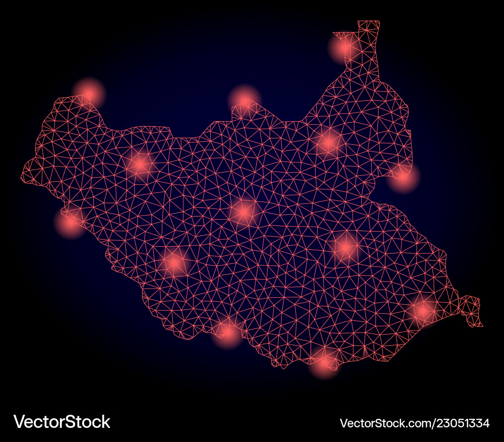 Polygonal network mesh map of south sudan with red Polygonal network mesh map of south sudan with red vector image