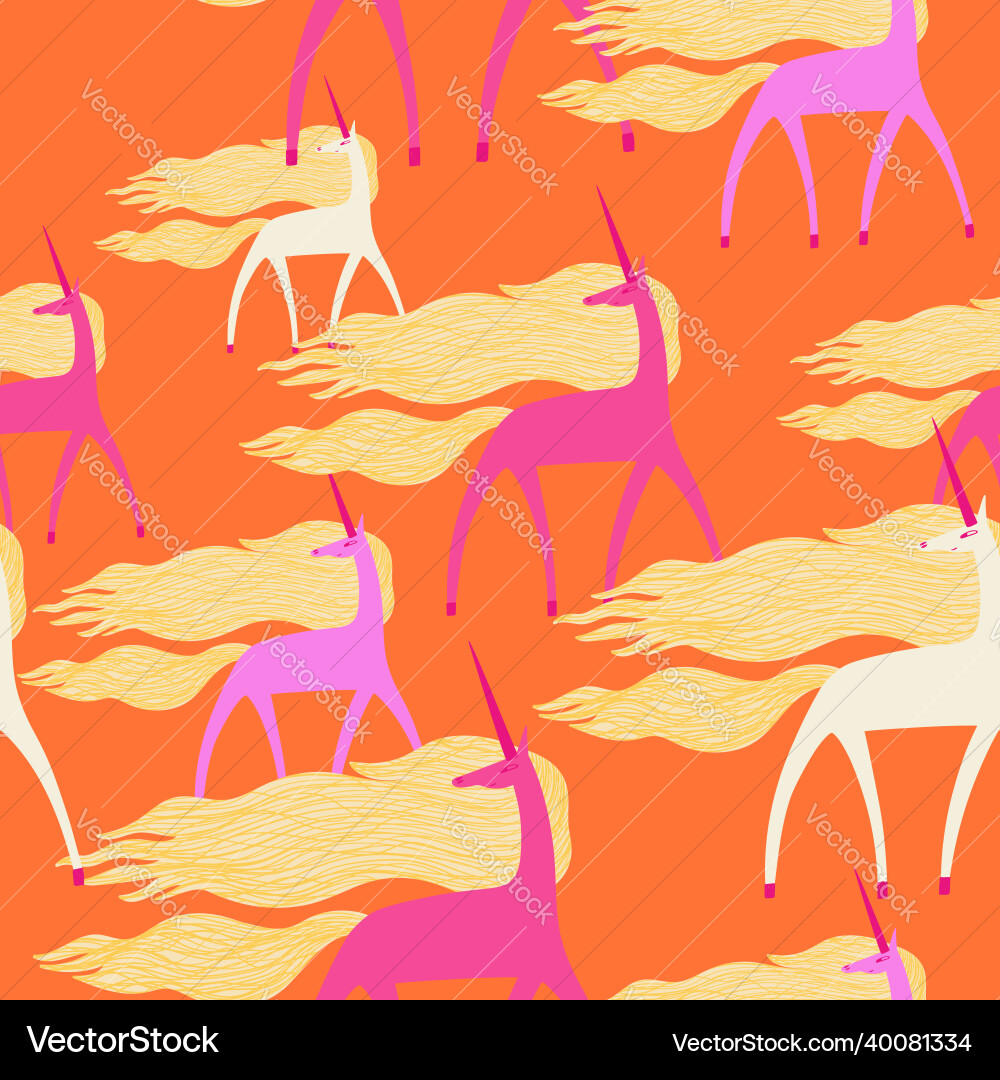 Seamless pattern of unicorns with main blowing vector image