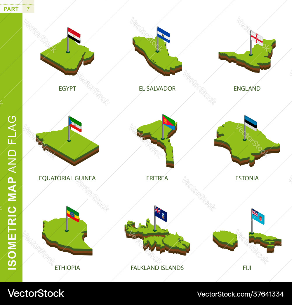 Set 9 isometric map and flag 3d shape Set 9 isometric map and flag 3d shape vector image