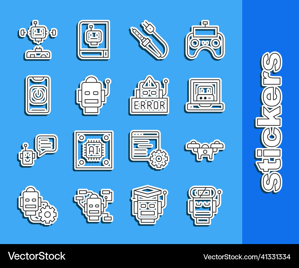 Set line robot low battery charge drone creating Set line robot low battery charge drone creating vector image