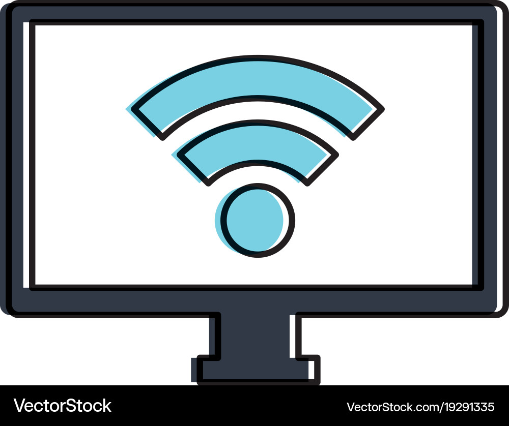 Computer display with wifi signal vector image