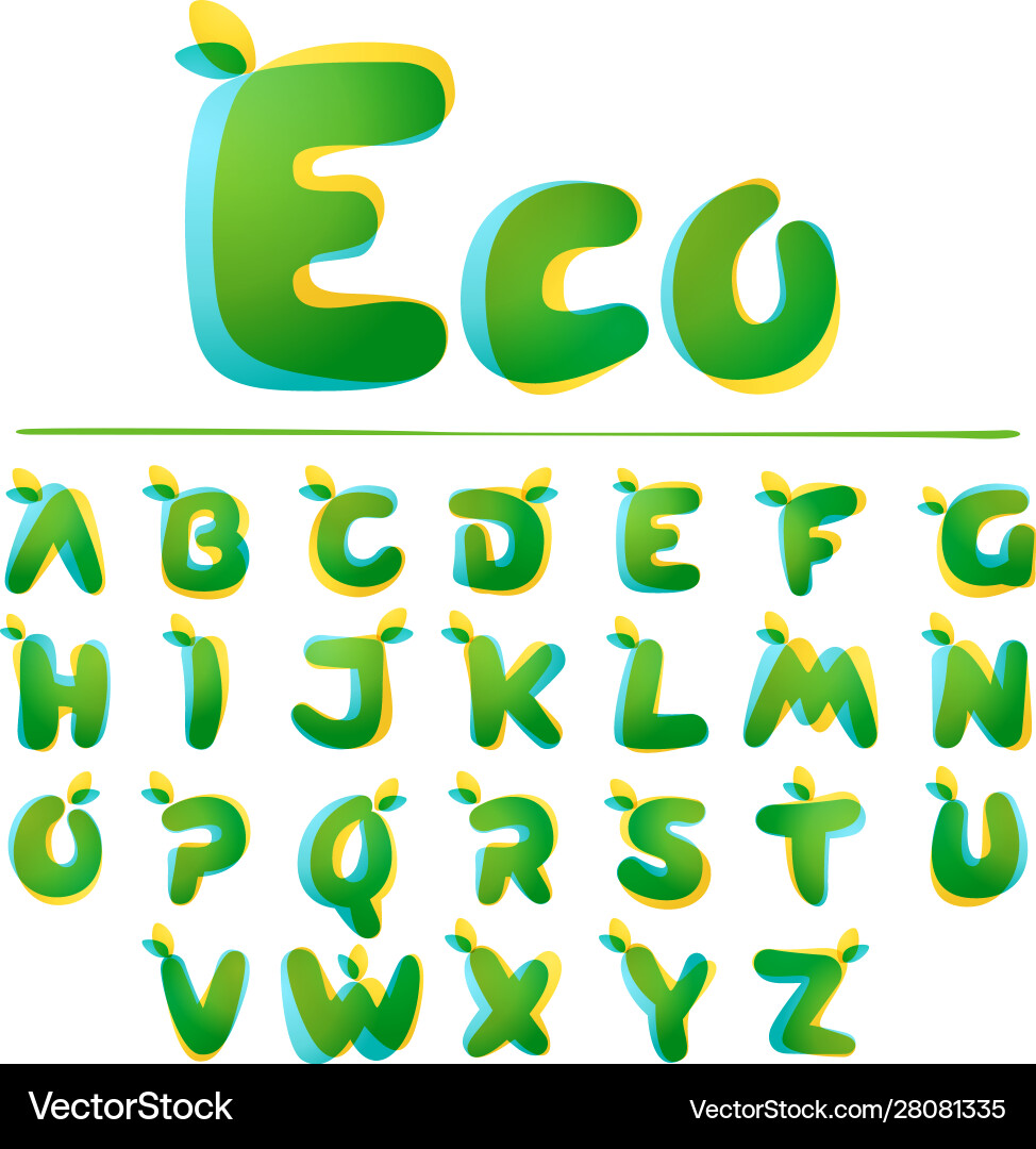 Ecology alphabet overlapping gradient font Ecology alphabet overlapping gradient font vector image