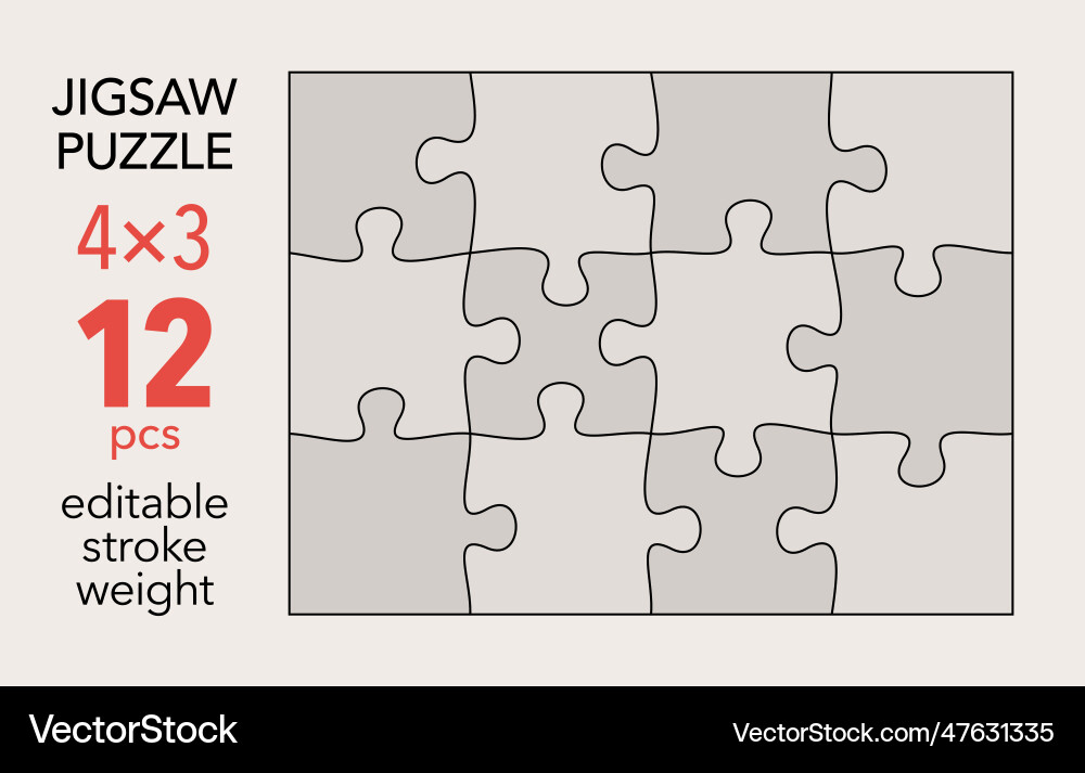 Empty Jigsaw Puzzle Grid - 4x3 Template vector image
