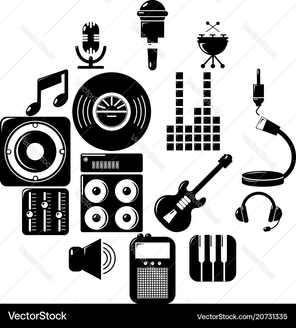 Recording studio symbols icons set simple style Recording studio symbols icons set simple style vector image