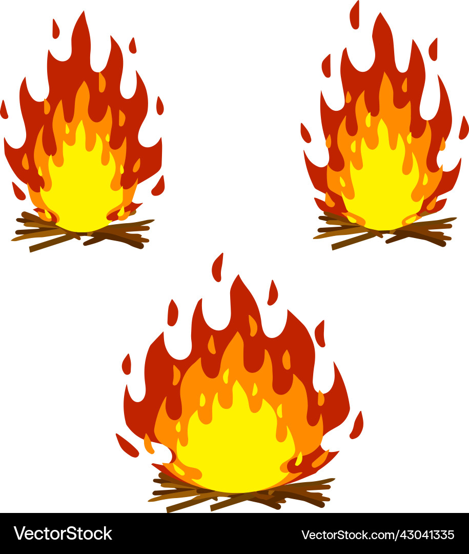 Red campfire orange flame fire with stones Red campfire orange flame fire with stones vector image
