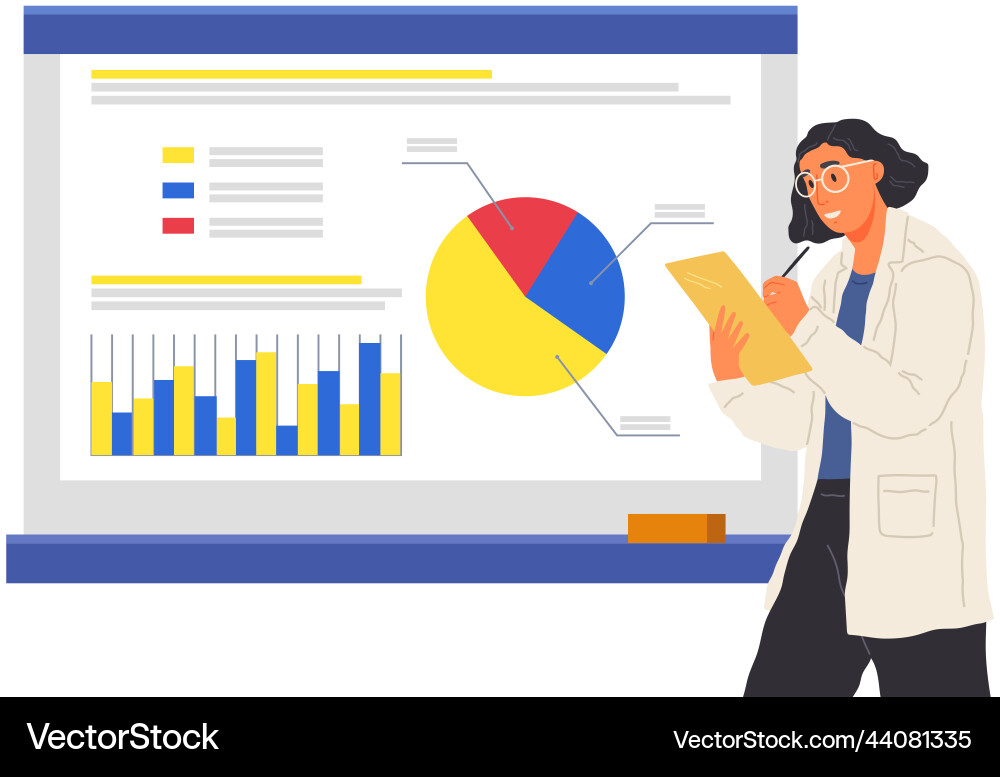 Scientist works with data analytics and research Scientist works with data analytics and research Vector Image