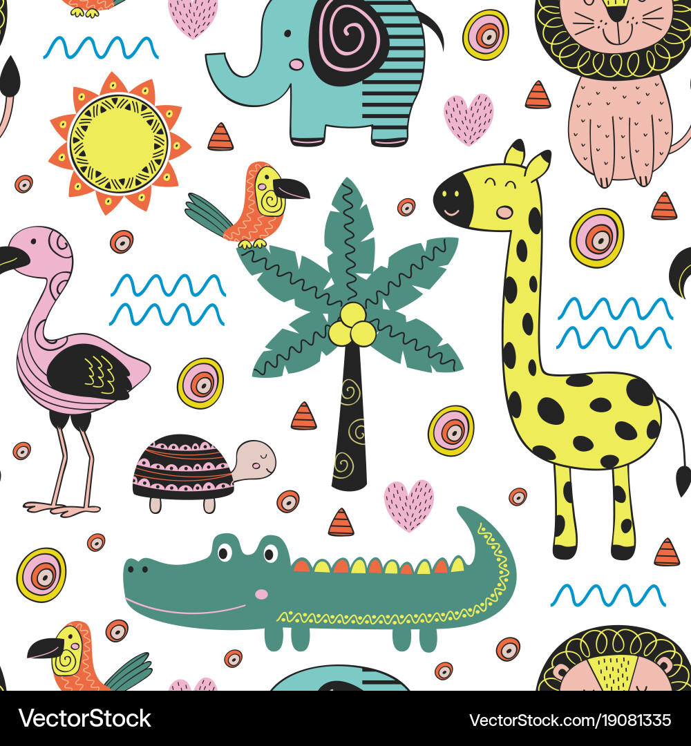 Seamless pattern with jungle animals Royalty Free Vector
