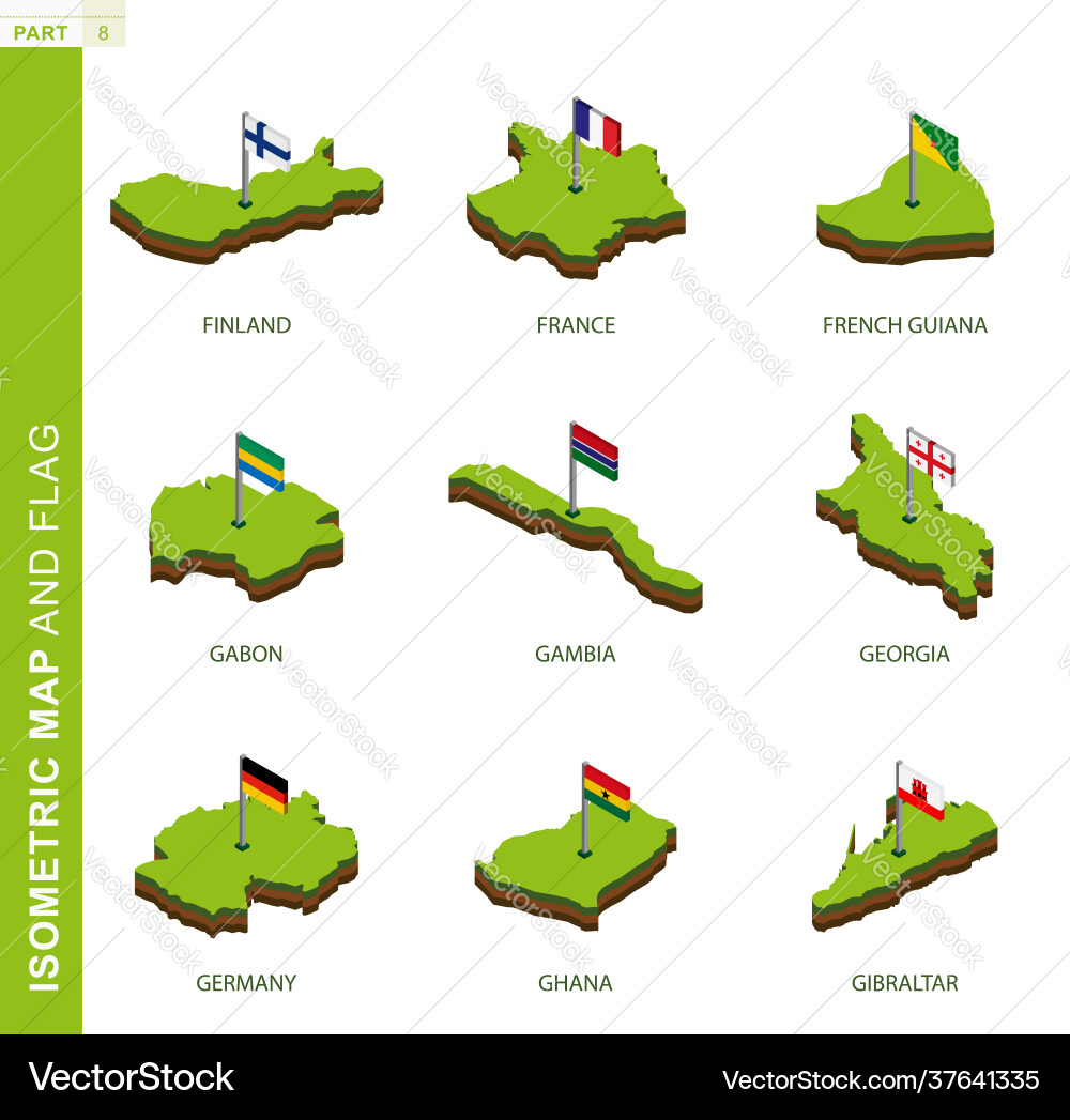Set 9 isometric map and flag 3d shape Set 9 isometric map and flag 3d shape vector image
