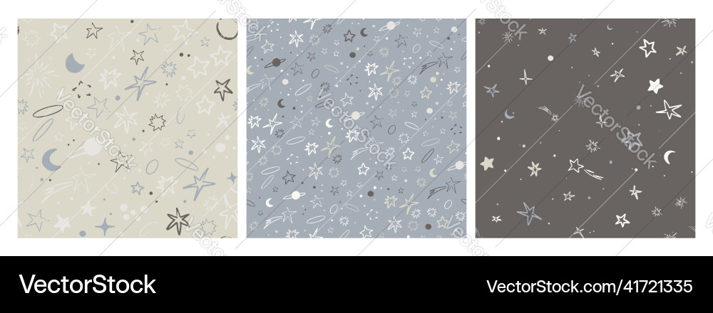 Set of space seamless patterns with planets Set of space seamless patterns with planets vector image