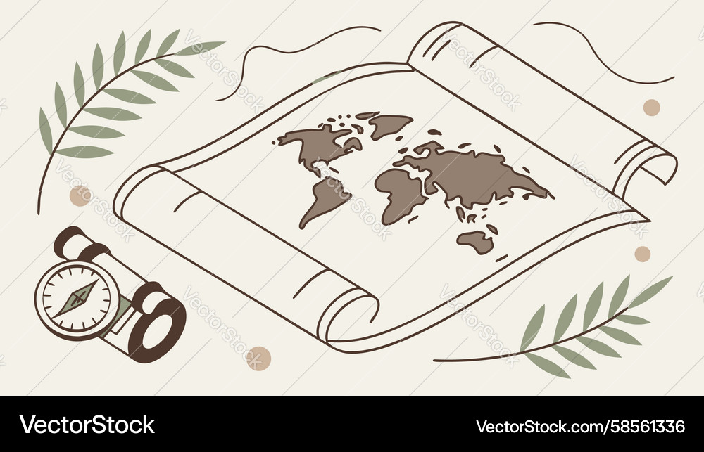 Antique World Map with Scrolls Vector Image