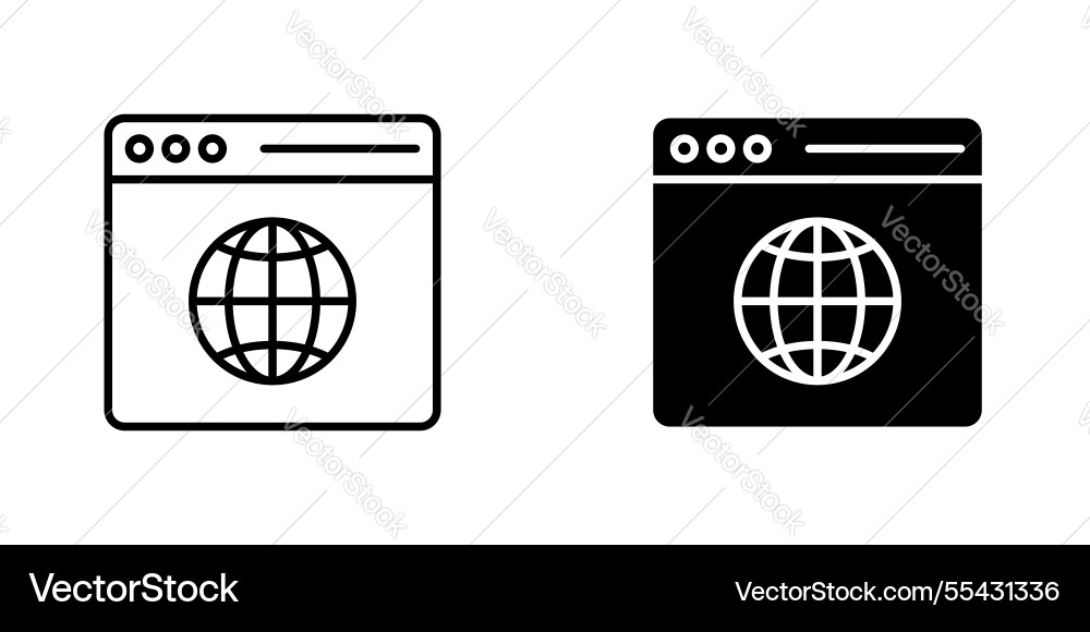 Browser icons set in filled and strokes on white Browser icons set in filled and strokes on white vector image