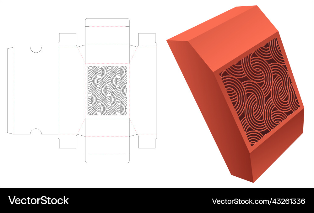Chamfered box with stenciled curved pattern Chamfered box with stenciled curved pattern Vector Image
