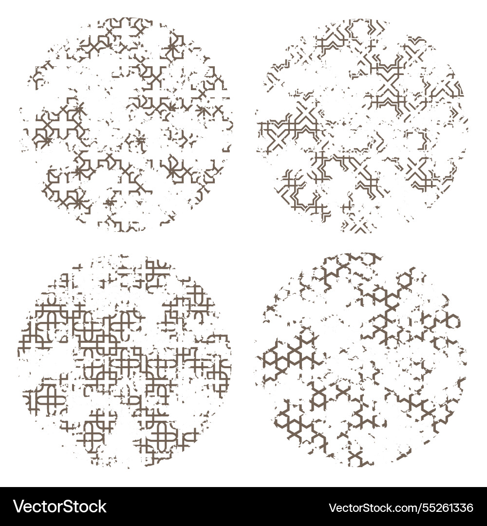 Circles with grunge monochrome texture patterns vector image