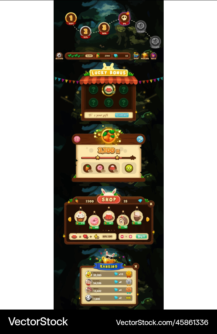 Complete set of level button game ui pop-up icon Vector Image