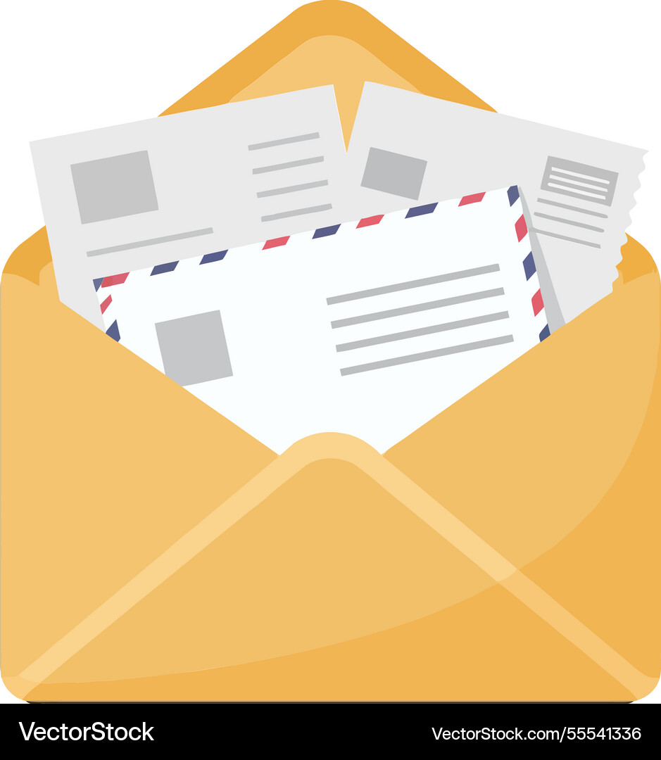 Envelope with letters and documents in flat Envelope with letters and documents in flat vector image