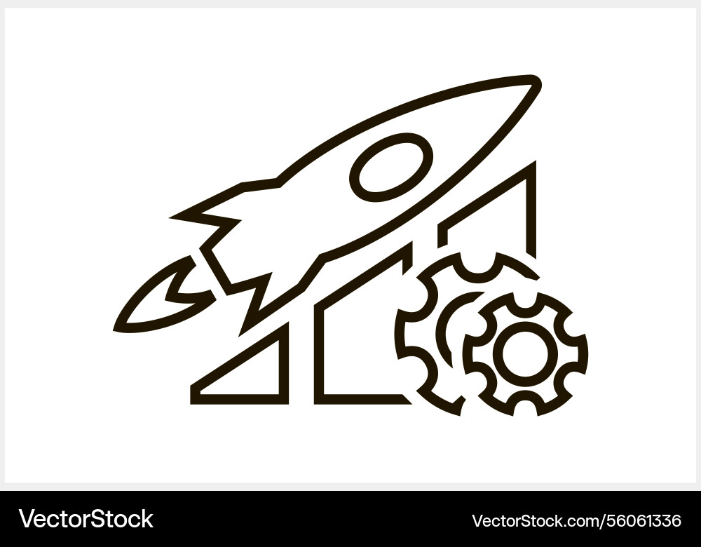 Growing graph with gears and rocket icon outline Growing graph with gears and rocket icon outline vector image