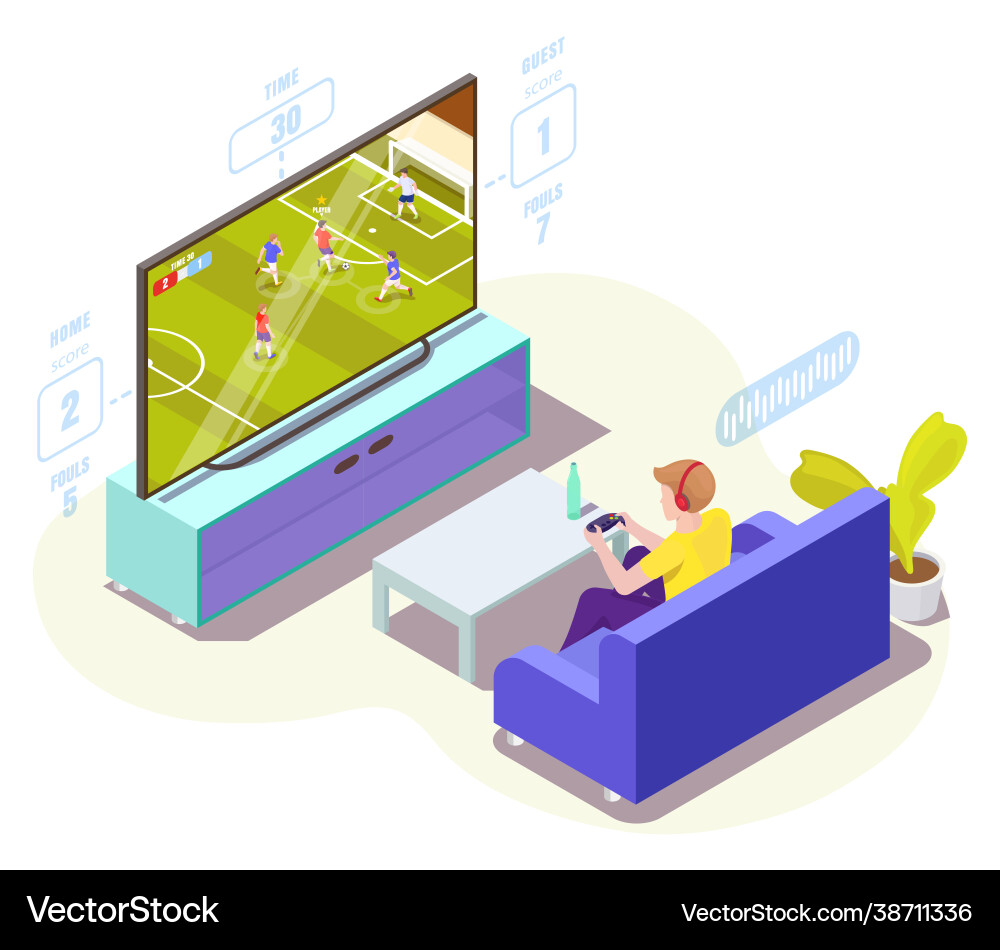 Mann Gamer in Kopfhörer spielen Fußball Video Spiel Mann Gamer in Kopfhörer spielen Fußball Video Spiel vektorbild