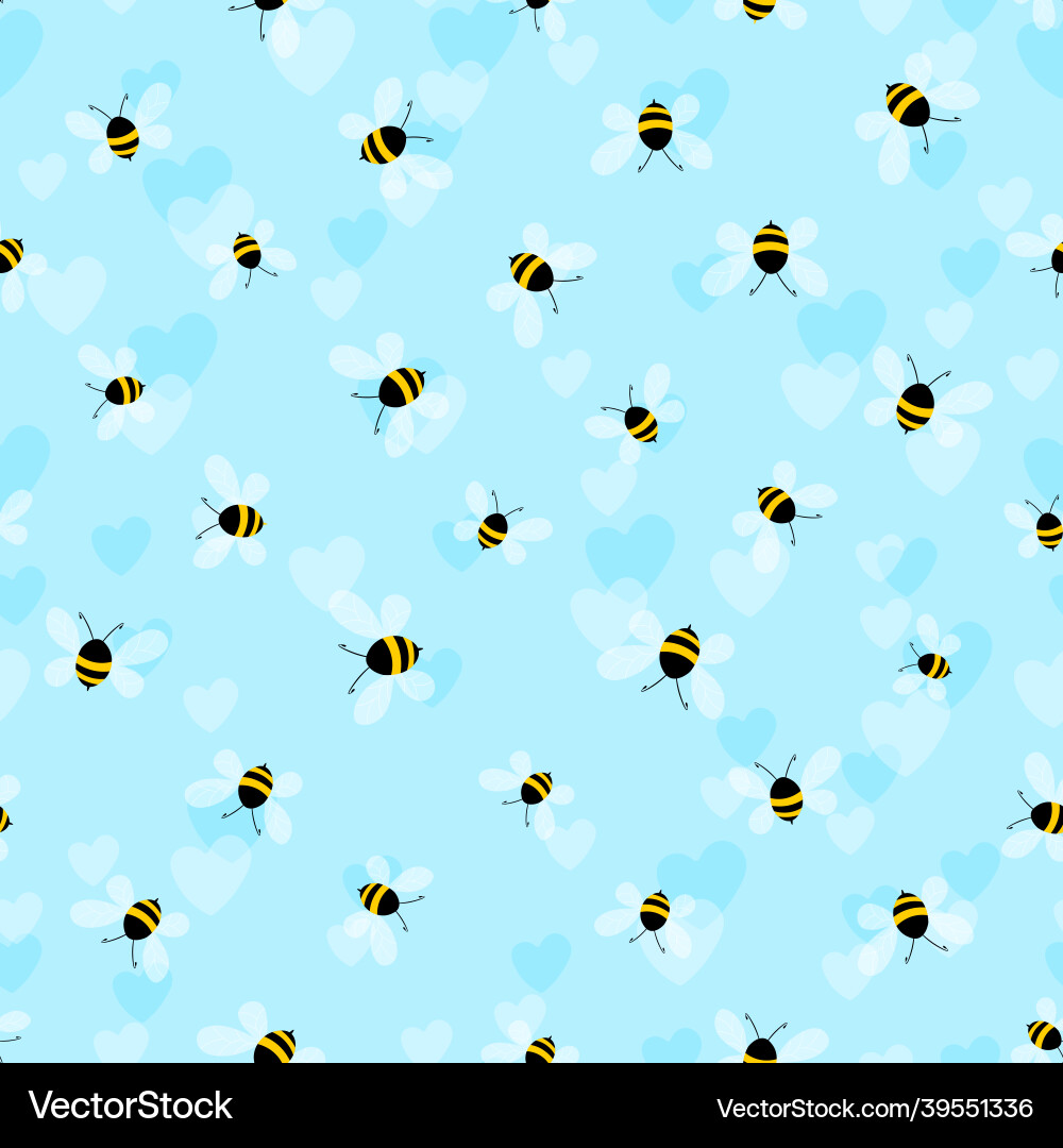 Seamless pattern with bees and hearts on color Seamless pattern with bees and hearts on color Vector Image