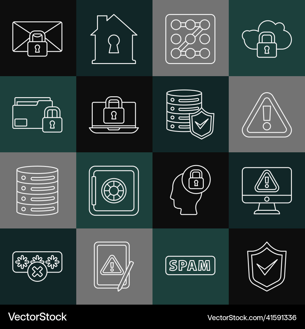 Set line shield with check mark monitor Set line shield with check mark monitor vector image